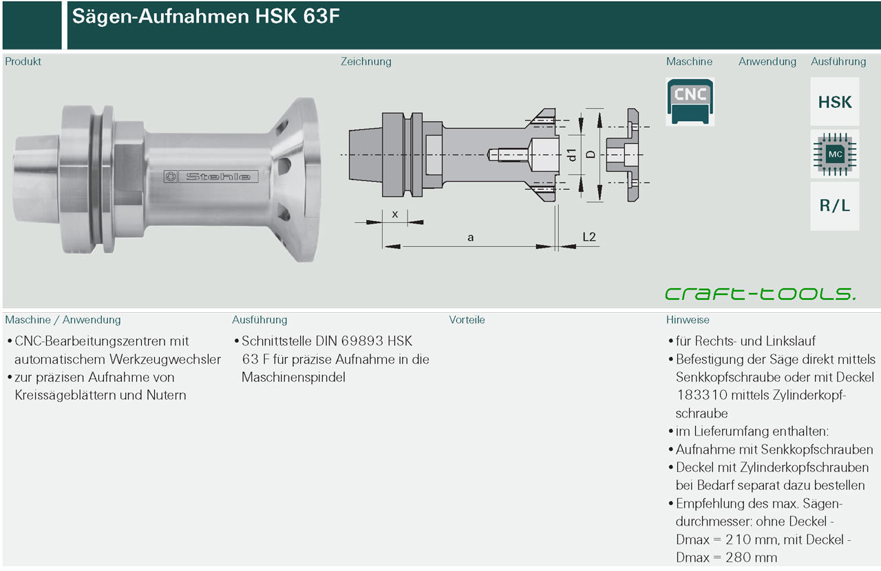 Sägen-Aufnahmen HSK 63F